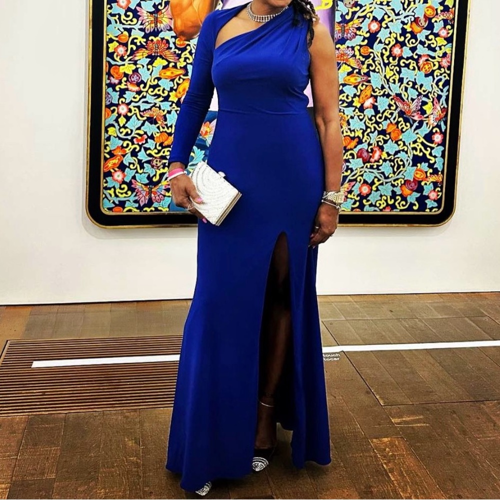 BETSY & ADAM ONE SHOULDER DRESS